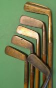 6x assorted brass blade putters to incl Winton flanged sole, Alex Patrick Leven, Wm Gibson stamped W