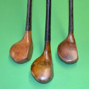 3x very clean late scare neck woods to include A E Robb Eastbourne spoon with full wrap over brass