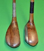 2x interesting light stained persimmon socket head mallet putters to incl one with a large aluminium