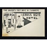 The Cross Keys Hotel, St Andrews golfing postcard - titled "The Golfer's 1st Drive In St Andrews"