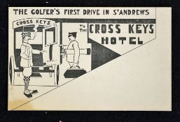 The Cross Keys Hotel, St Andrews golfing postcard - titled "The Golfer's 1st Drive In St Andrews"