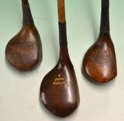 3x good socket head woods to incl J H Taylor Autograph driver c/w good shaft stamp, Spalding