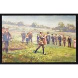 Scarce Harry Vardon Open Golf Champion colour golfing postcard - titled "Golf, A Good Drive" -