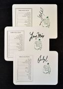 3x signed National Augusta Golf Club "Masters" Winners score card - to incl Olazabal ('94 and '