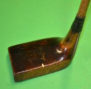 Original Jean Gassiat persimmon large headed putter - fitted with half brass sole plate and pistol