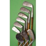 9x assorted playable rustless irons - 2x Comrass brand mashie and m/niblick stamped Match Set, 2x