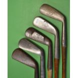 5x various smooth faced irons pre 1900 including 2x Tom Stewart's a cleek and mussel back mid