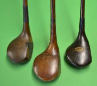 3x small socket head woods to incl Auchterlonie spoon, FW Taylor Whitley Bay dark stained driver and