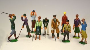 Collection of 10 various lead cold painted golfing figures c1930 - with hinged arms  -to include 3