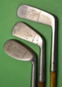 3x good matching H A Gaudin Jersey rustless clubs all stamped with the Winton Diamond cleek mark