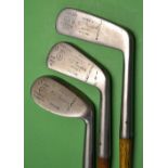 3x good matching H A Gaudin Jersey rustless clubs all stamped with the Winton Diamond cleek mark