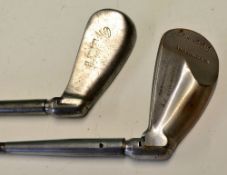 2x USA "Novakclub" patent adjustable irons - one with chamfered toe - both with original full length