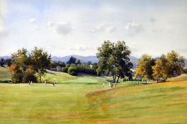 Fish, George Drummond (1876-1938) A GOLF COURSE WITH FIGURES, PROBABLY SCOTLAND - watercolour on