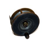 REEL: Robertson of Glasgow Struan patent 3.5" alloy and brass narrow drum reel, alloy drum stamped