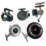 REELS: (5) Allcock Stanley threadline casting reel, Bakelite spool right hand wind, partial