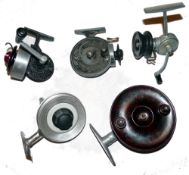 REELS: (5) Allcock Stanley threadline casting reel, Bakelite spool right hand wind, partial