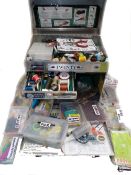 FLY TYING: Comprehensive fly tying kit in an alloy portable chest, furs, feathers, marabou, dyed