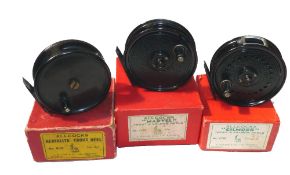 REELS: (3) Three Allcock fly reels with boxes, incl. scarce Aerialite fly reel, 3.25" diameter black