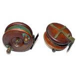 Reel: Rare Wyres Freres Redditch & Paris 4.5" dia. wood and brass starback Nottingham reel, twin