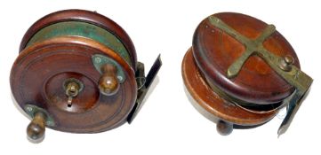 Reel: Rare Wyres Freres Redditch & Paris 4.5" dia. wood and brass starback Nottingham reel, twin