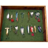 LURES: Collection of 17 early English lures incl. 3" brass Comet lure, 2 x Allcock glass eyed