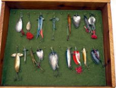 LURES: Collection of 17 early English lures incl. 3" brass Comet lure, 2 x Allcock glass eyed