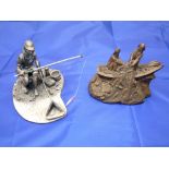 BRONZE & CAST FIGURES (2): Cast figure of a fisherman netting a fish by John Ball, Evergreen Studio,