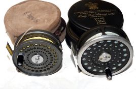 REELS: (2) Hardy Marquis 6 alloy trout fly reel in fine condition, black handle U shaped line guide,