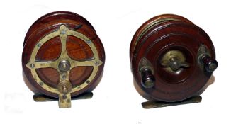 REEL: Rare Allcock's Ring Back brass and mahogany Nottingham sea/ pike reel, model 5149,  4"