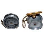 REELS: (2) JJS Walker Bampton alloy trout fly reel by Dingley, 3.75" diameter, black handle,