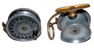 REELS: (2) JJS Walker Bampton alloy trout fly reel by Dingley, 3.75" diameter, black handle,