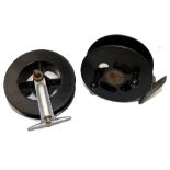 REELS (2): Pair of Pownall Patent Drag Oil-In 5" Bakelite sea reels, 4 screw Slater drum latches,