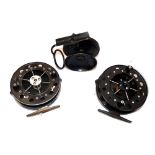 REELS: (3) Pair of Mordex Sheffield Aerial style pressed metal Centrepin reels, 4.5" diameter,