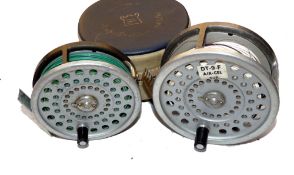 REELS: (2) Hardy Marquis Salmon No.2 alloy fly reel, ribbed brass foot, backplate tension