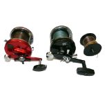 REELS & SPOOL: (3) Abu Sweden Ambassadeur 8000 Automatic 2 Speed multiplier reel, red grooved end