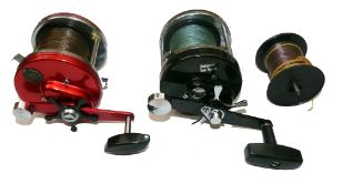 REELS & SPOOL: (3) Abu Sweden Ambassadeur 8000 Automatic 2 Speed multiplier reel, red grooved end