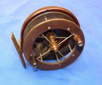 REEL: Rare early 4 spoke 3.5" diameter Coxon Aerial reel, slim ebonite plates, no tension regulator,