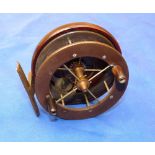 REEL: Rare early 4 spoke 3.5" diameter Coxon Aerial reel, slim ebonite plates, no tension regulator,