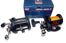 REELS: (2) Penn 525 Mag multiplier reel in as new condition, one piece frame, dual cast controls,