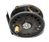 REEL: Early Hardy St George 3-3/8" alloy trout fly reel, white handle ventilated face, 3 screw
