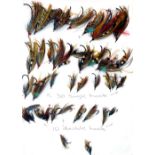 FLIES: Collection of 43 gut eye salmon flies, ranging in size 1"-3", assorted classic patterns,