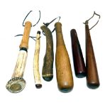 PRIESTS: (6) Collection of 6 vintage wood and stag horn salmon priests, various shapes, many lead