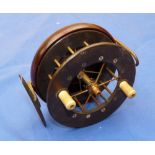 REEL: Fine Ogden Smith London Coxon Aerial reel, 4" diameter ebonite wide drum, 1 1/8" between