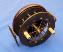 REEL: Fine Ogden Smith London Coxon Aerial reel, 4" diameter ebonite wide drum, 1 1/8" between