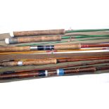 RODS: (5) Martinez & Bird 8' 2 piece split cane spinning rod, bronze ferrule, cork handle with alloy