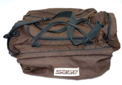 BAG: Sage USA Cordura brown tackle bag with shoulder sling, multi-pocket to sides and front,