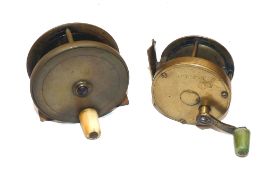 REELS: (2) Early all brass multiplier winch, the face plate engraved Castle Connell, 2.25" diameter,