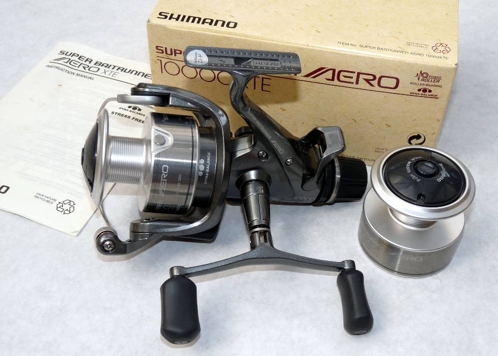 REEL: Shimano Aero 10,000 XTE Super baitrunner reel, free spool with tensioner, rear drag, double