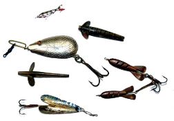 LURES: (7) Seven vintage lures comprising an Allcock's 2" Geens Patent spoon with blue/white scale