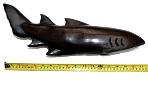 CARVED WOOD FISH: Carved heavy wood fish, perhaps Lignum vitae? Measures 17" long, barbel type
